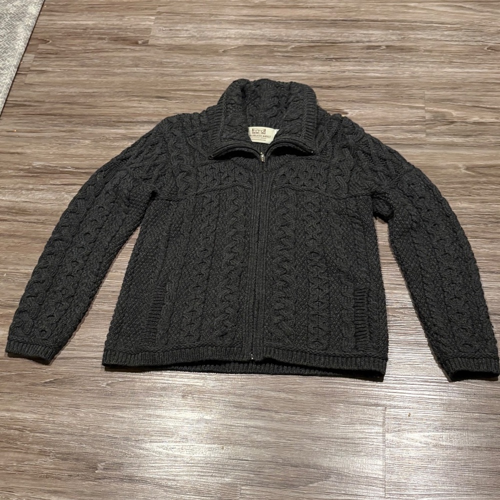 ARAN Double Collar Zip Merino Cardigan‎‎‎‎ Charcoal Gray, Sz M - Picture 4 of 10